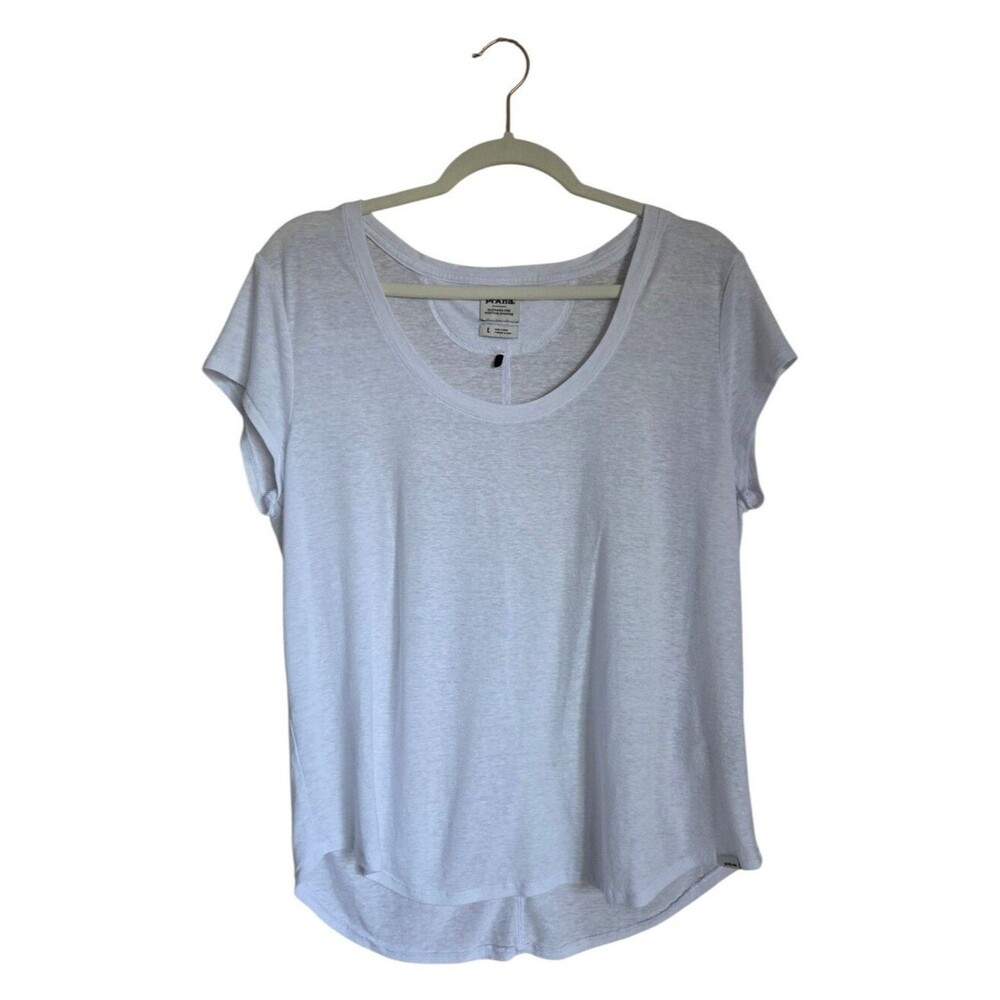 prana womens white short sleeve scoop neck t-shirt hemp blend size L